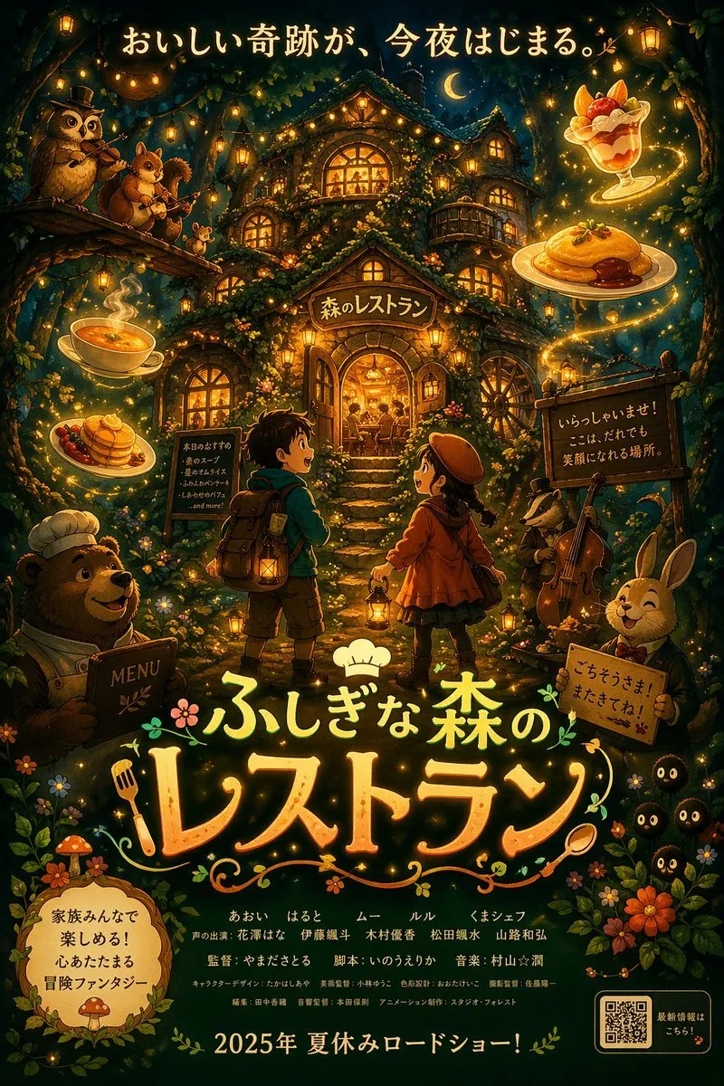 Enchanted Forest Restaurant Anime Movie Poster - Food, Typography, Storyboard - AI Generated Image