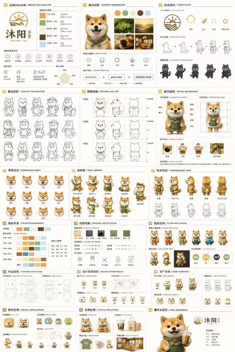 Muyang Tea Shiba Mascot Brand Board - Design, Abstract, Art - AI Generated Image