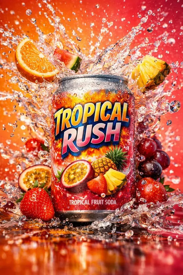 Explosive Dynamic Soda Cans Splash Ad - Photography, Abstract, Storyboard - AI Generated Image