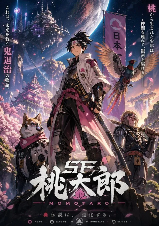 Sci-Fi Momotaro Anime Key Visual - Design, Art, Tech - AI Generated Image