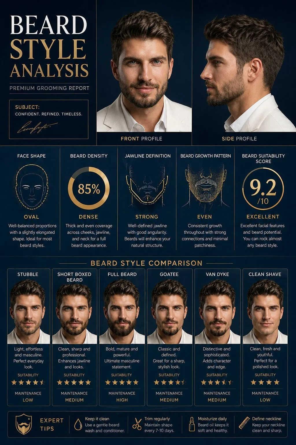 Premium Beard Style Grooming Analysis Poster - Portrait, Typography, Abstract - AI Generated Image