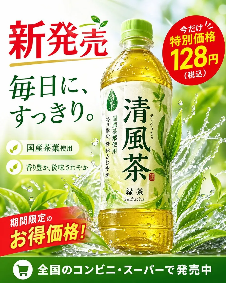 Japanese Green Tea Beverage Ad Campaign - Typography, Food, Product - AI Generated Image