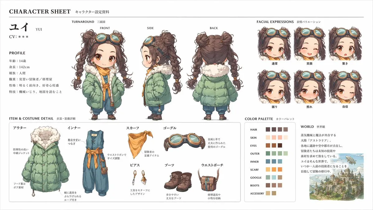 Character Official Character Sheet (JP) Design - Character Design, AI Generated - AI Generated Image