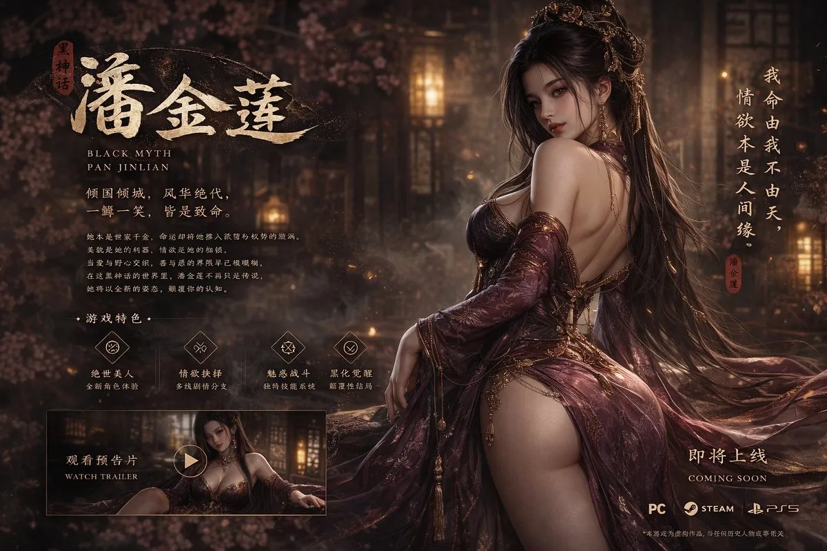 Black Myth Pan Jinlian Game Intro Screen - Portrait, Game - AI Generated Image