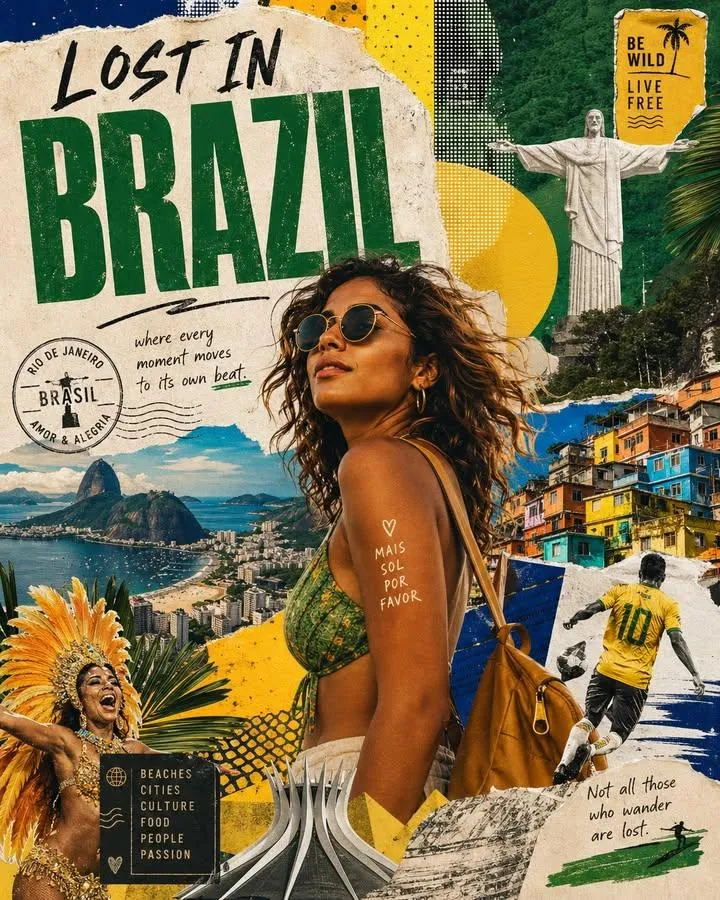 Stylized Travel Poster Graphic Collage - Travel, Typography, Design - AI Generated Image