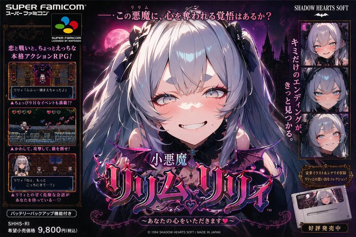 Retro Super Famicom Lilim Lily Game Poster - Typography, Game - AI Generated Image