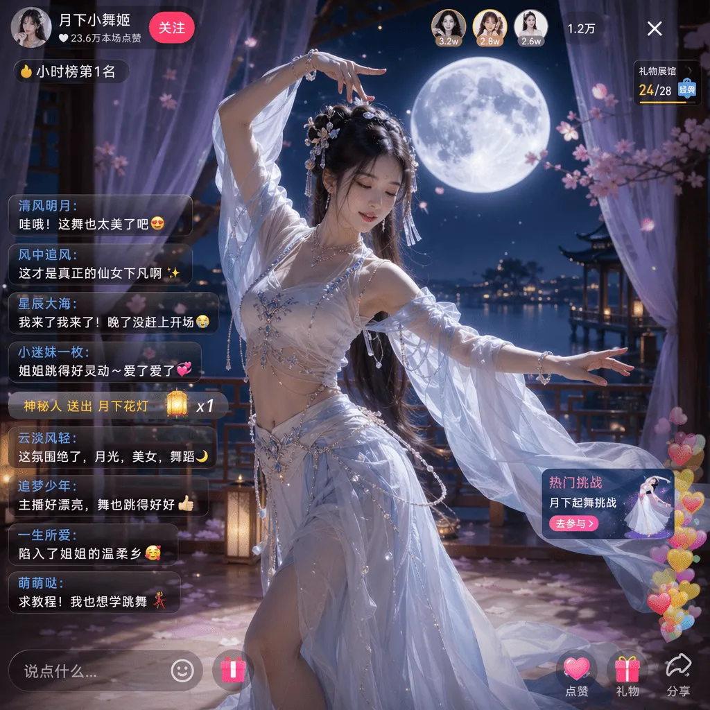 Dreamy Moonlit Beauty Dance Livestream Screenshot - Livestream, Dance - AI Generated Image
