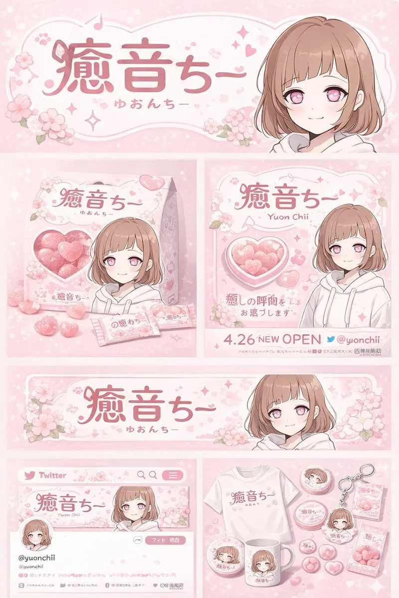 Cherry Blossom Character Brand & Merch - Portrait, Typography, Product - AI Generated Image