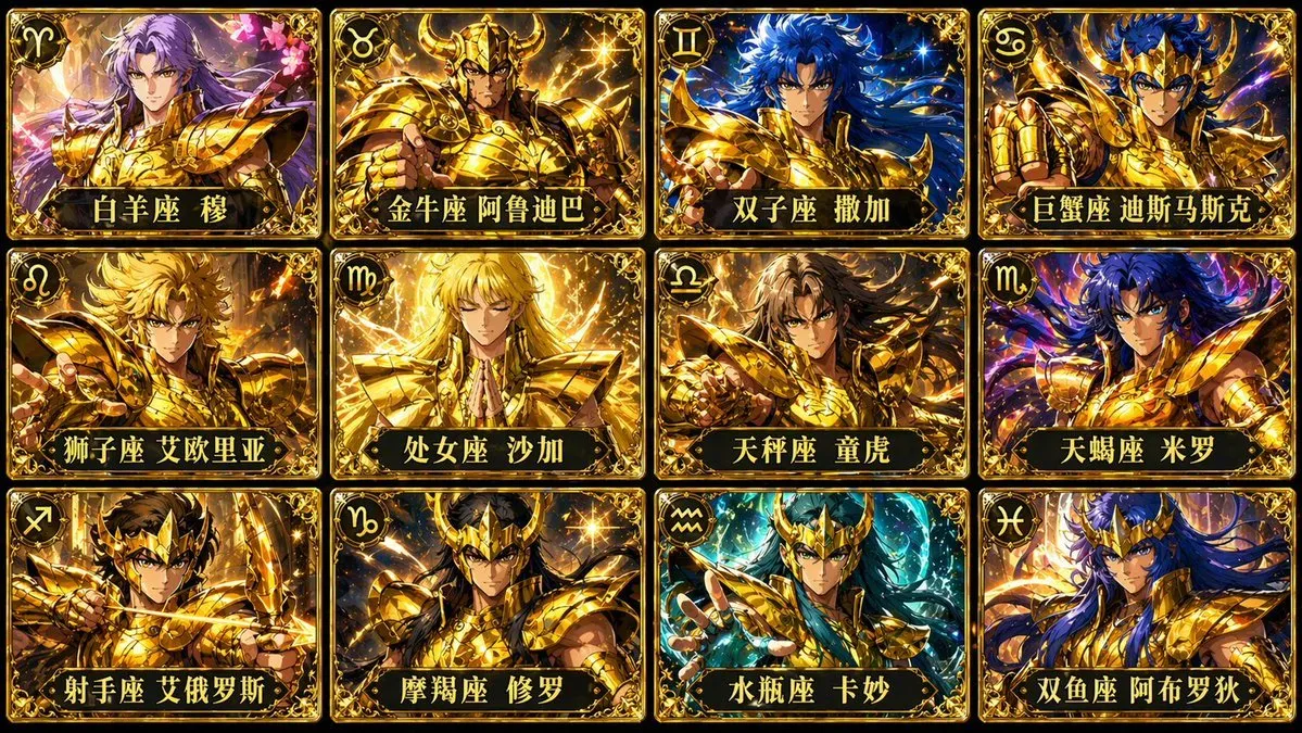 Saint Seiya Gold Saints 12-Card Collection - Anime - AI Generated Image