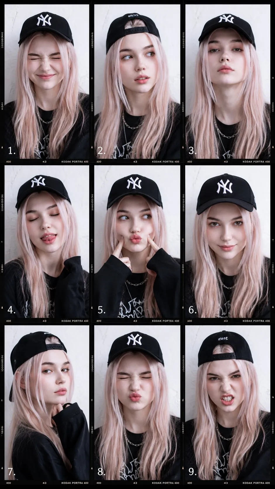 Playful 9-Frame Gen-Z Fashion Portrait Collage - Storyboard, Portrait, Photography - AI Generated Image