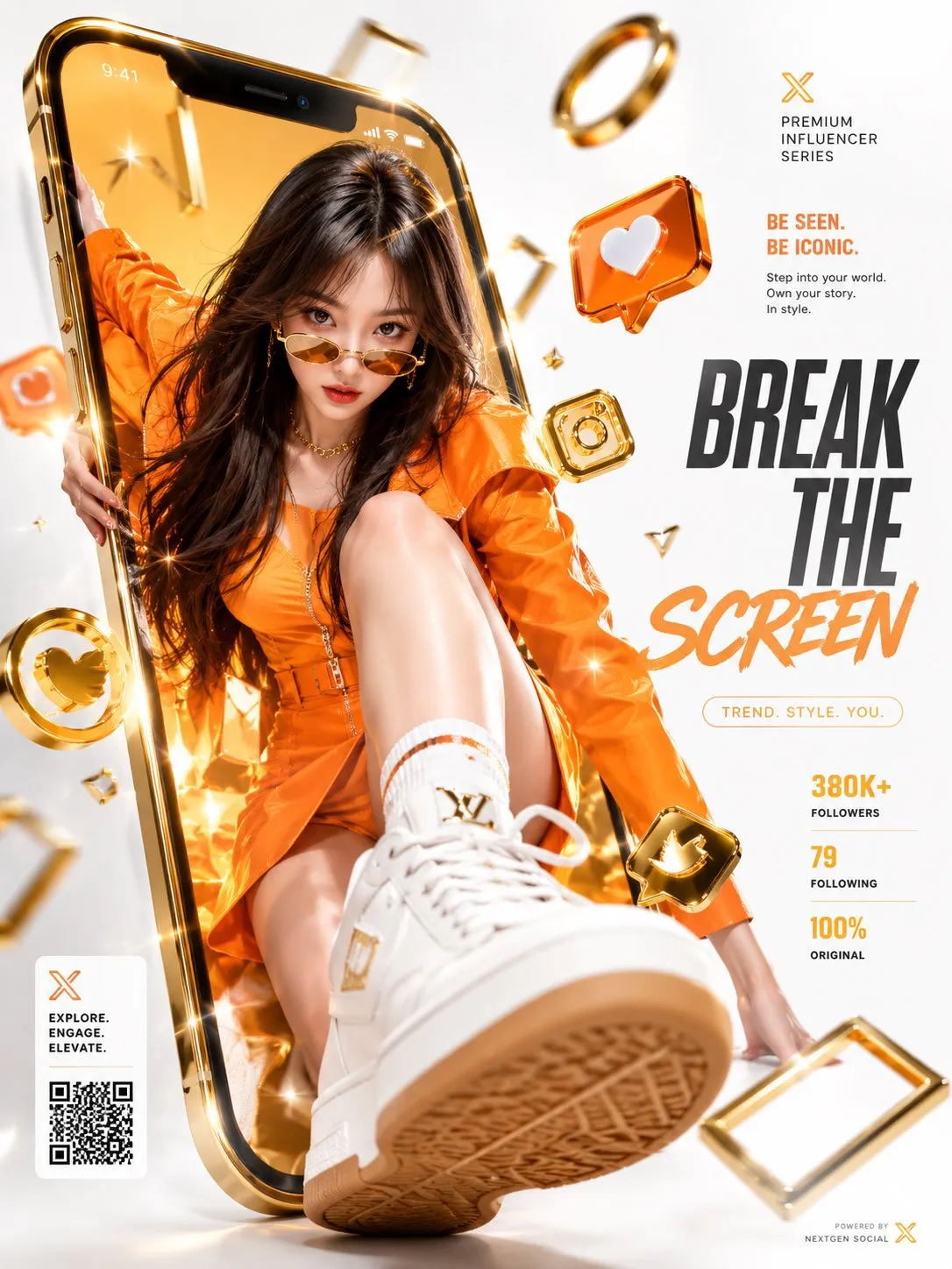 Surreal Luxury Woman Bursting from Phone Ad - Product, Design, Photography - AI Generated Image
