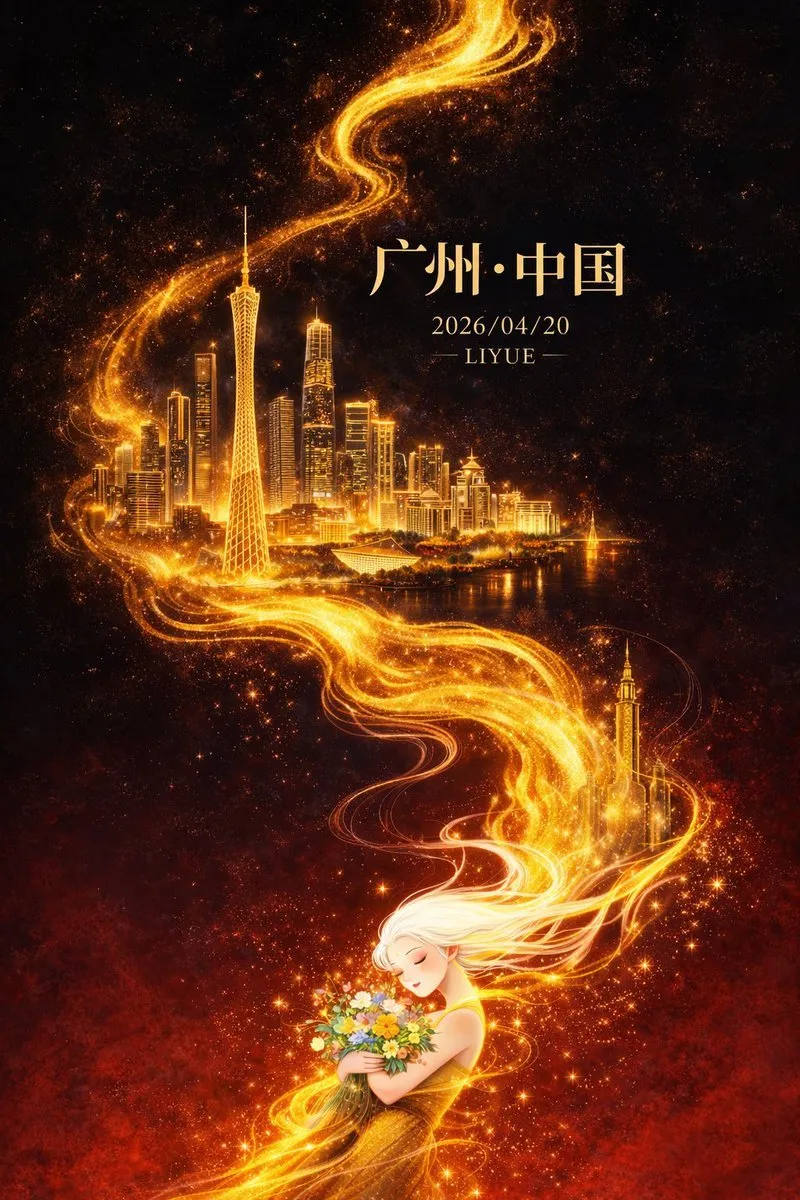 Stunning Oriental Fantasy Guangzhou City Poster - City, Typography, Abstract - AI Generated Image