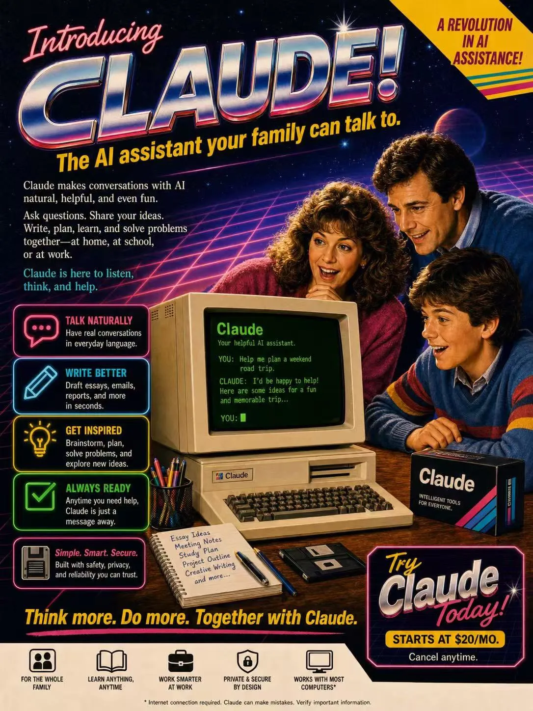 Retro 1980s Claude AI Assistant Magazine Ad - Typography, History, Tech - AI Generated Image