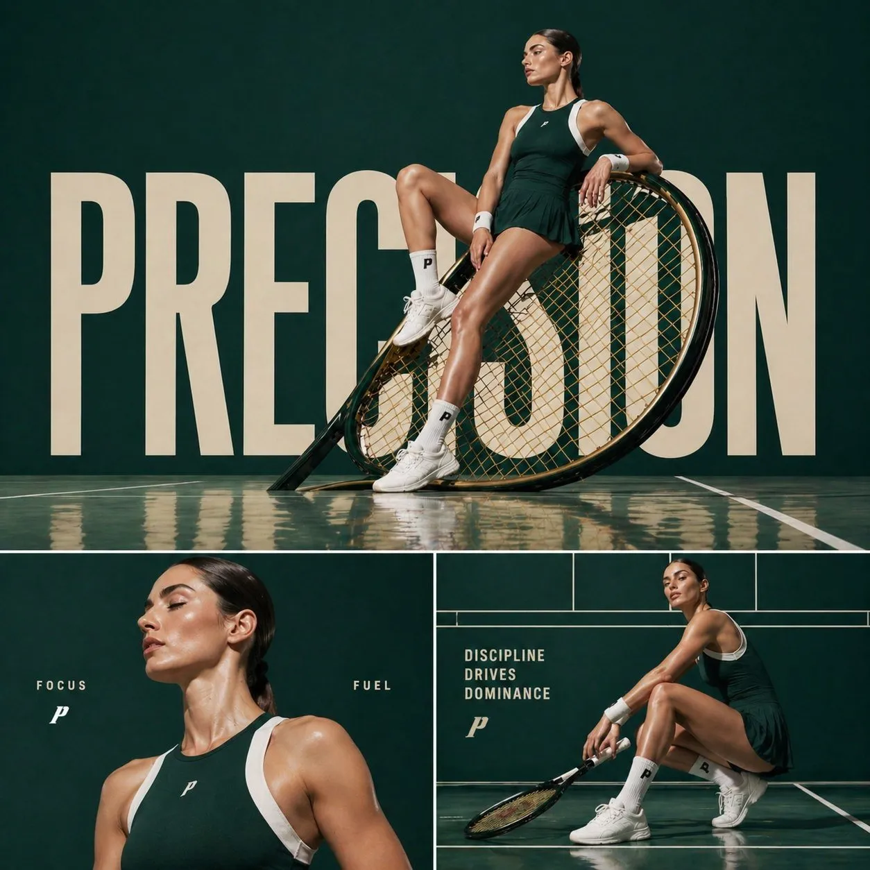 Cinematic Tennis Fashion Campaign Triptych - Storyboard, Typography, Photography - AI Generated Image