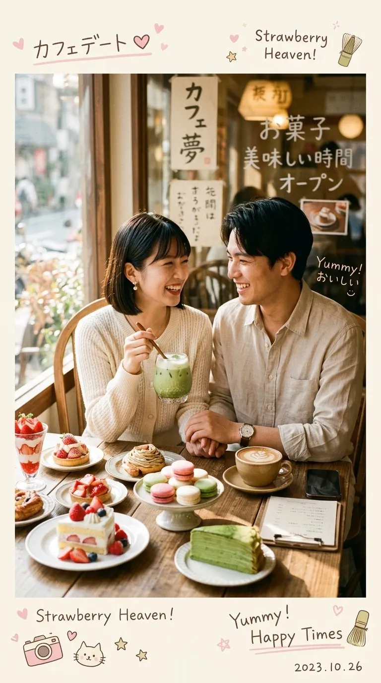 Dreamy Japanese-Korean Cafe Couple Photography - Photography, Food, Typography - AI Generated Image