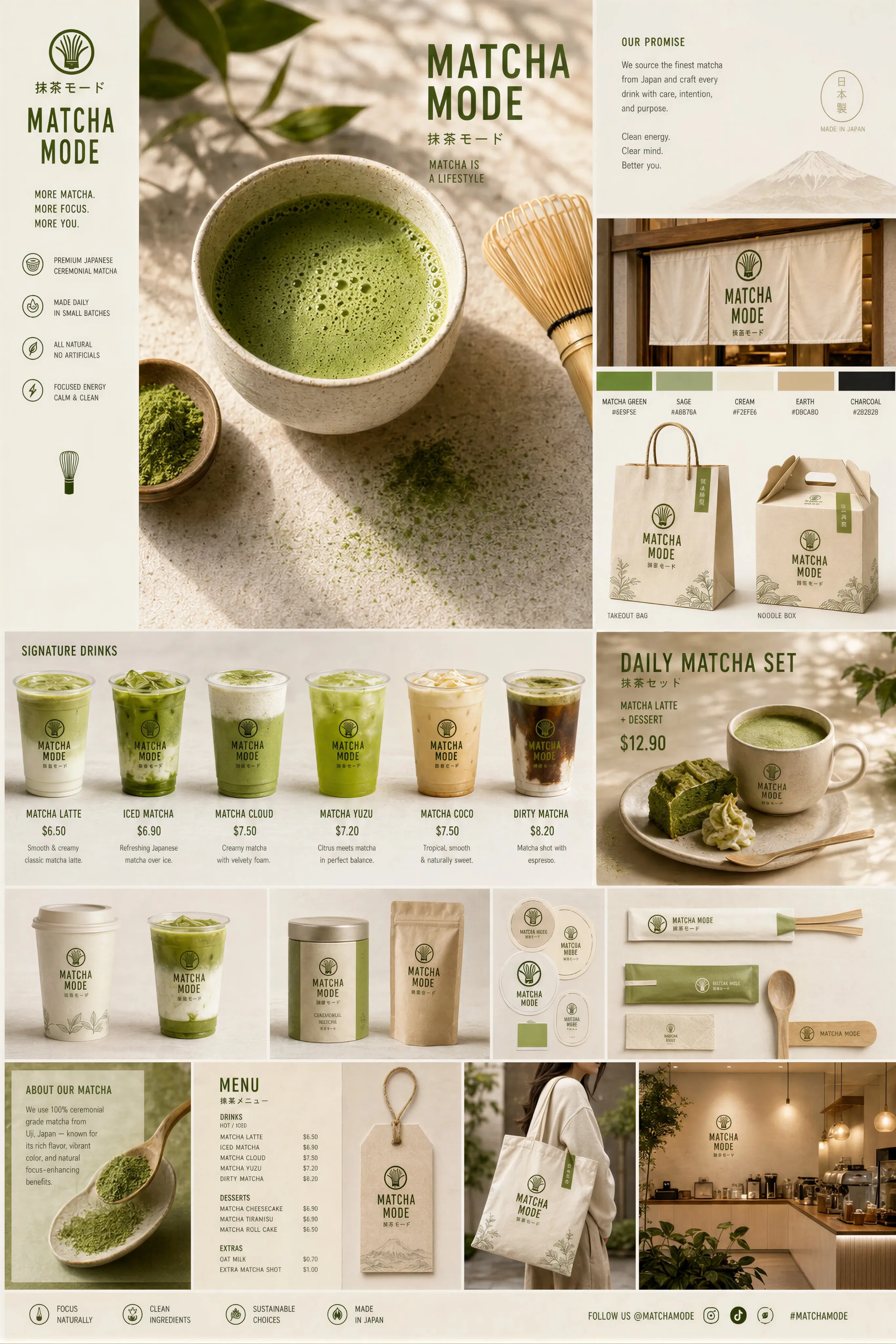 Minimalist Matcha Brand Identity System Board - Design, Abstract, Typography - AI Generated Image