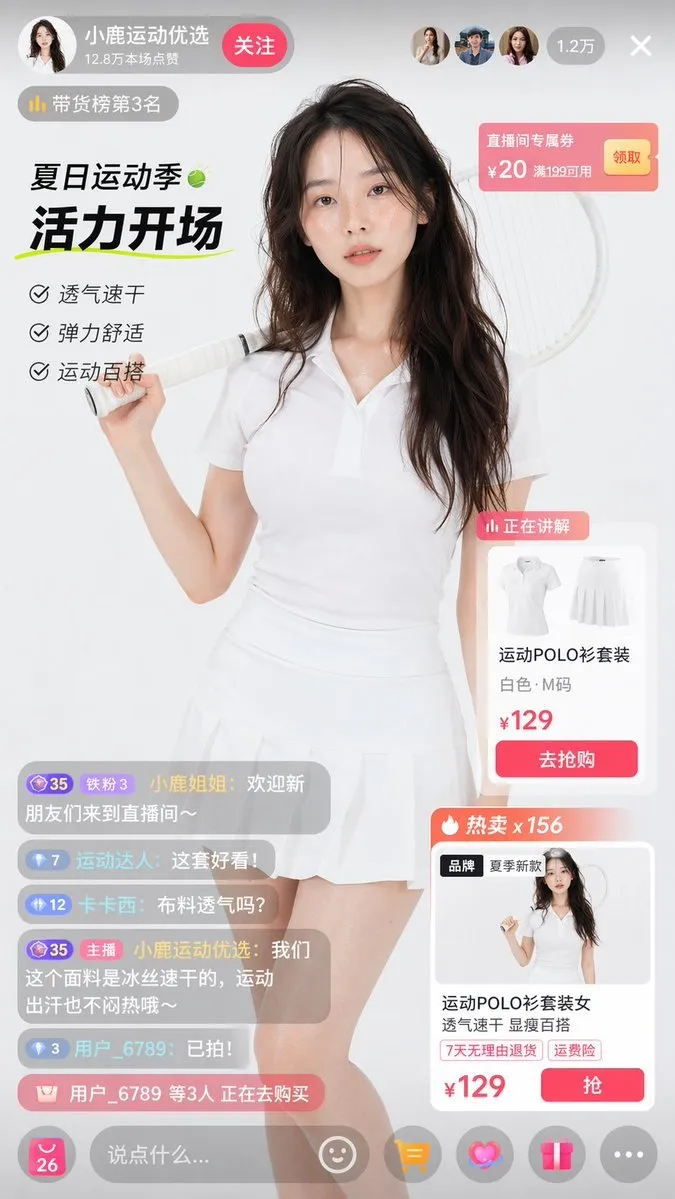 E-commerce Sportswear Livestream UI Mockup - Livestream, Product, Portrait - AI Generated Image