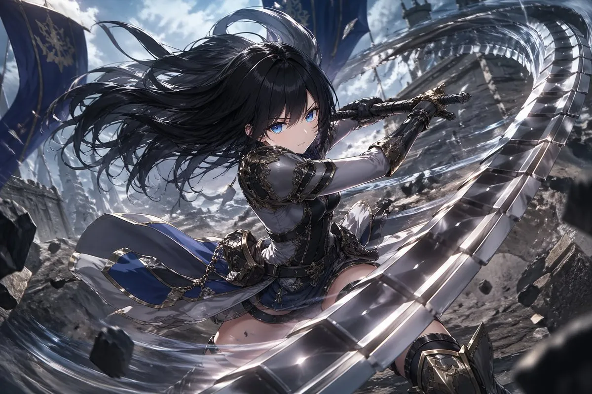 Fierce Female Warrior Action Illustration - Storyboard, Landscape, Art - AI Generated Image
