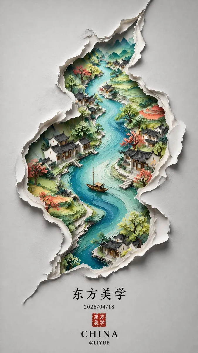 Dreamy Neo-Chinese Paper-Cut Landscape Art - Landscape, Abstract, City - AI Generated Image
