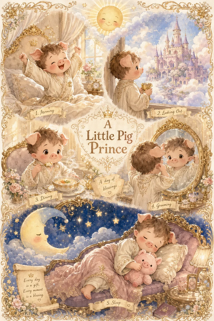 Cozy Fairy Tale Pig Prince Storybook Art - illustration, storybook - AI Generated Image